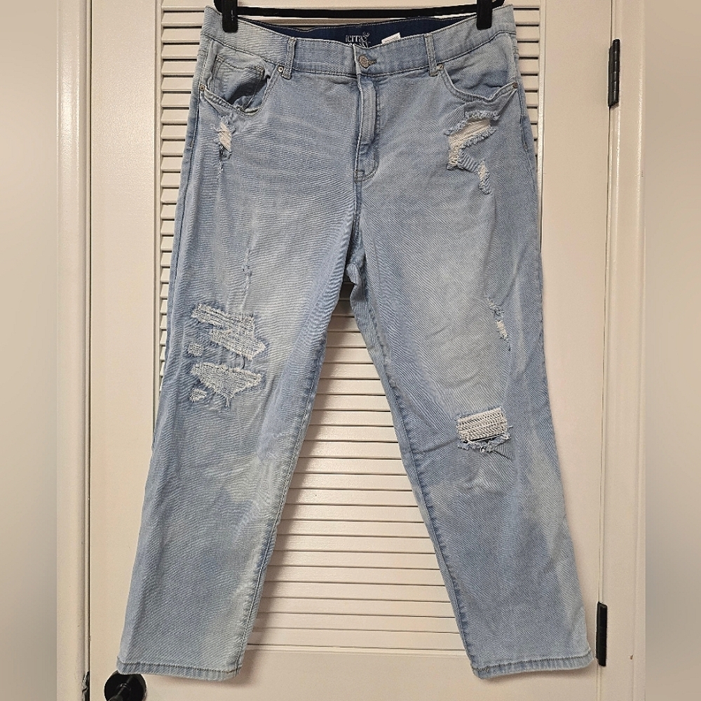 Terra & Sky - (Plus-Size) Distressed Cotton Boyfriend Jeans With Pockets